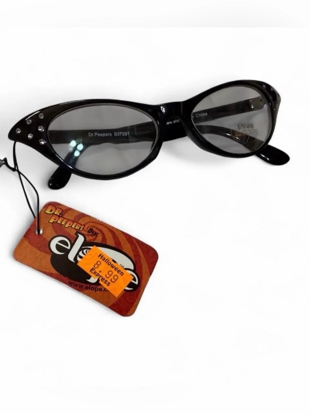 Dr Peepers 50s Black Cat Eye Rhinestone Glasses NWT Clear - No Prescription